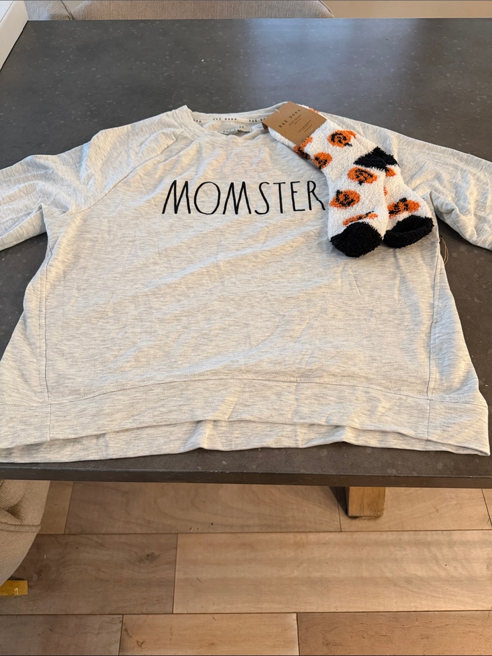 Rae Dunn MOMSTER Light Gray Crewneck Sweatshirt